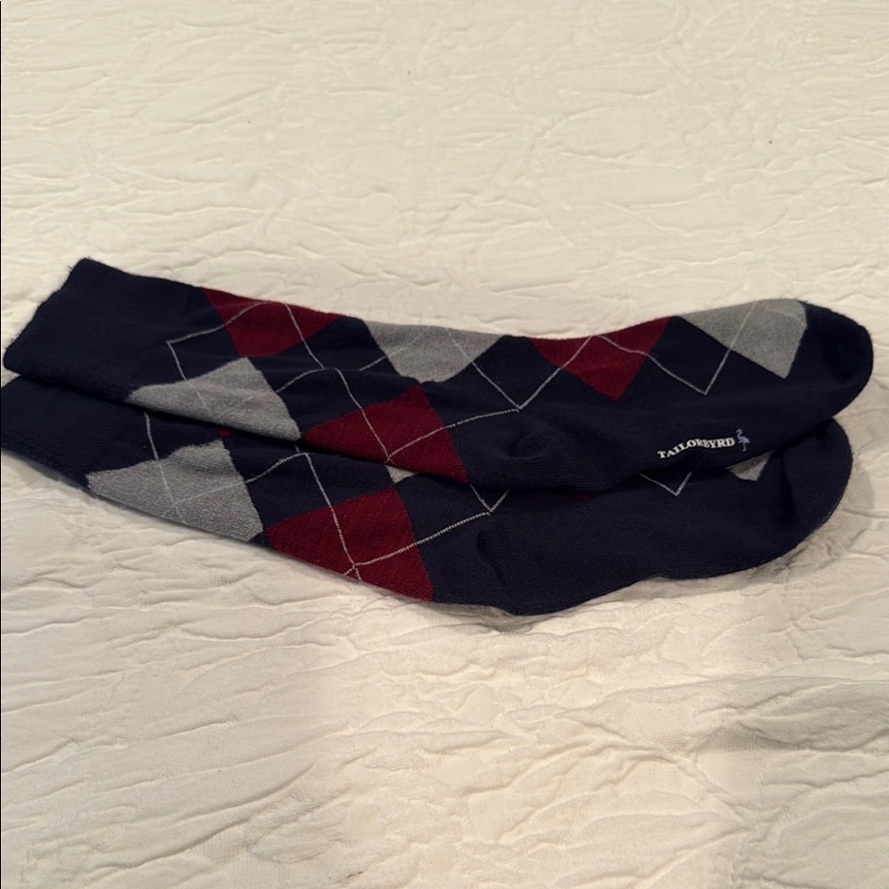 Tailorbyrd Navy, Red and Gray Dress Socks Argyle Pattern
